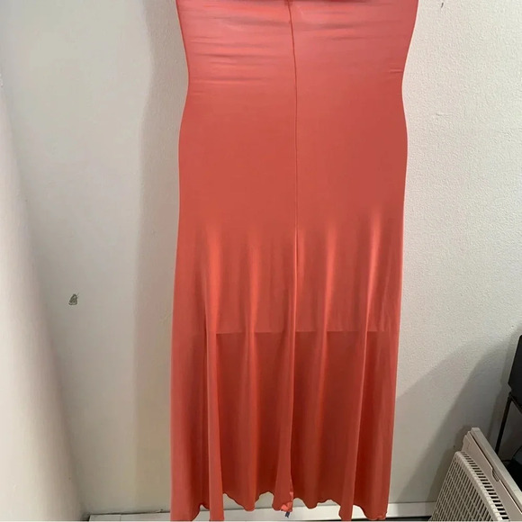 Sincerely Jules Dress Small Y2K  Halter Key Hole Midi Strapless Orange Stretch - Picture 4 of 9